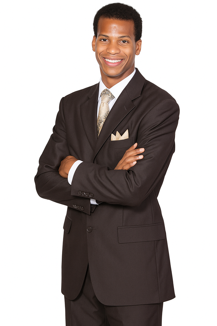 "Classic Men's 3-Button Wool Feel Suit - Designer Brand - Brown by Mens Classic"