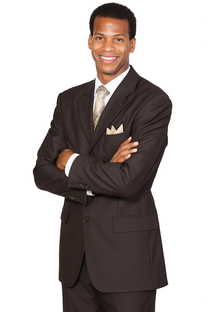 "Classic Men's 3-Button Wool Feel Suit - Designer Brand - Brown by Mens Classic"