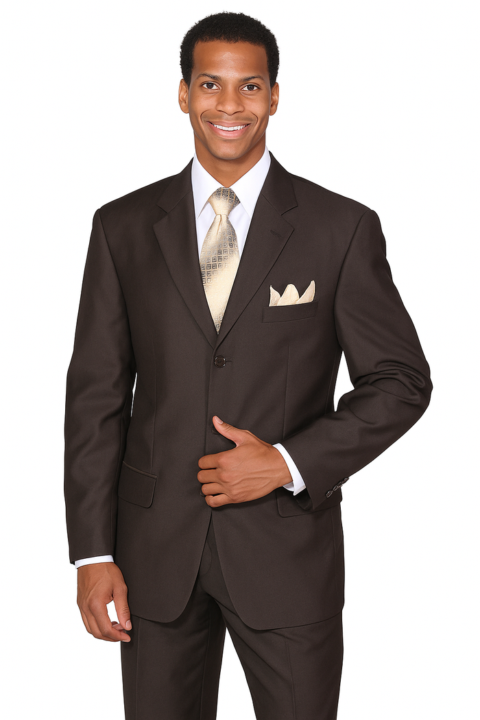 "Classic Men's 3-Button Wool Feel Suit - Designer Brand - Brown by Mens Classic"