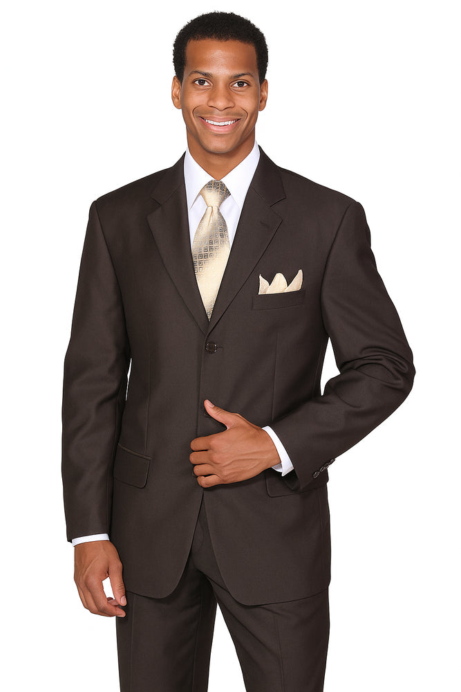 "Classic Men's 3-Button Wool Feel Suit - Designer Brand - Brown by Mens Classic"