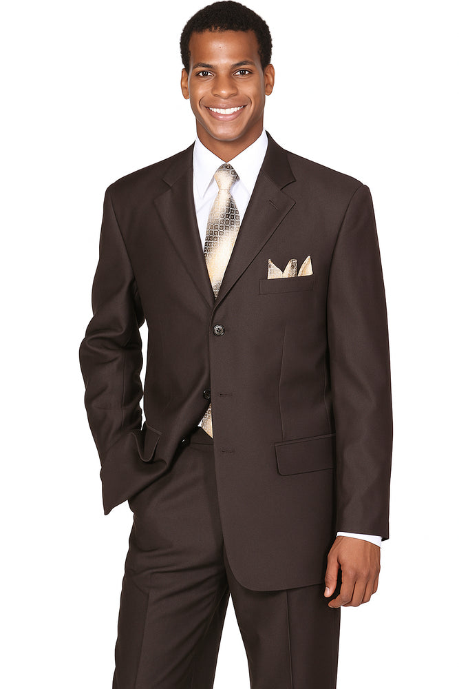 "Classic Men's 3-Button Wool Feel Suit - Designer Brand - Brown by Mens Classic"