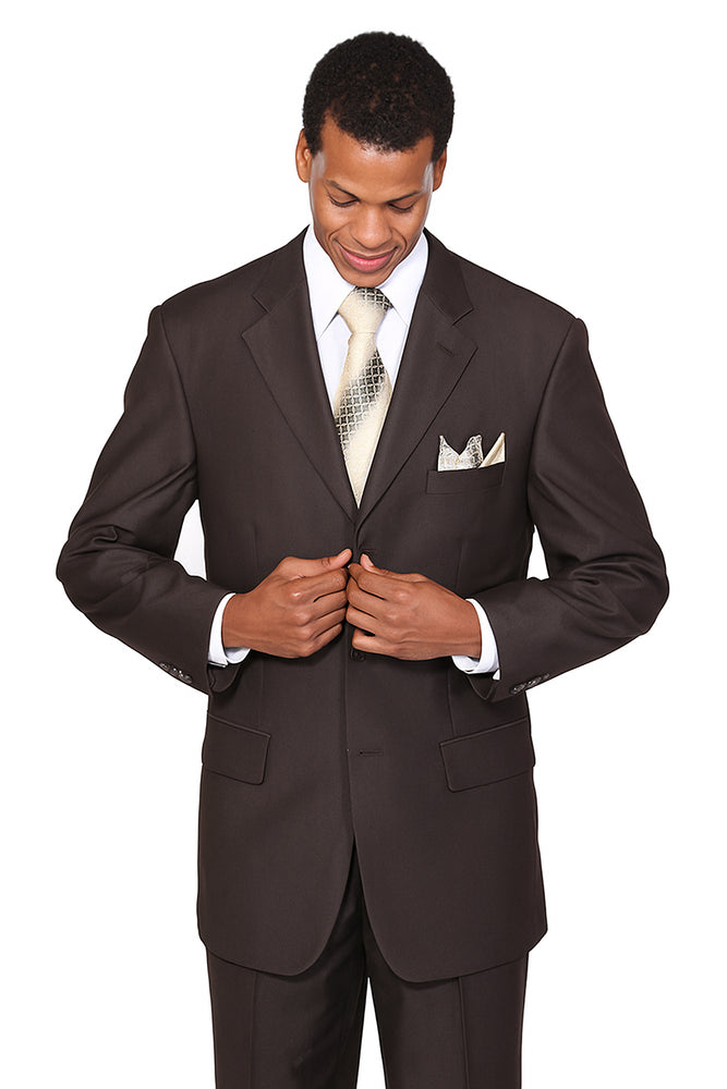"Classic Men's 3-Button Wool Feel Suit - Designer Brand - Brown by Mens Classic"