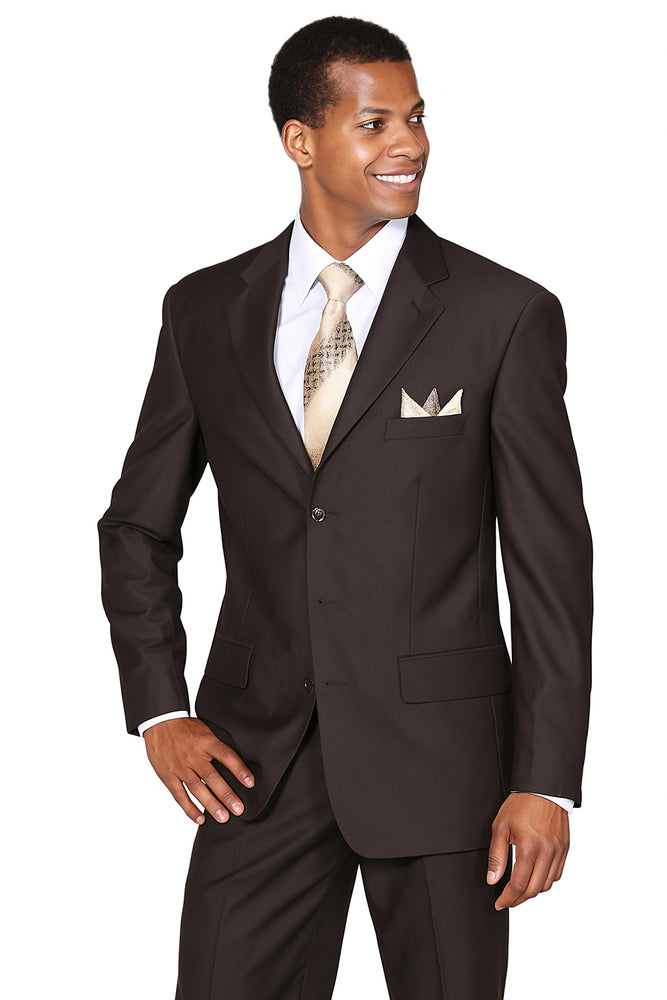 "Classic Men's 3-Button Wool Feel Suit - Designer Brand - Brown by Mens Classic"