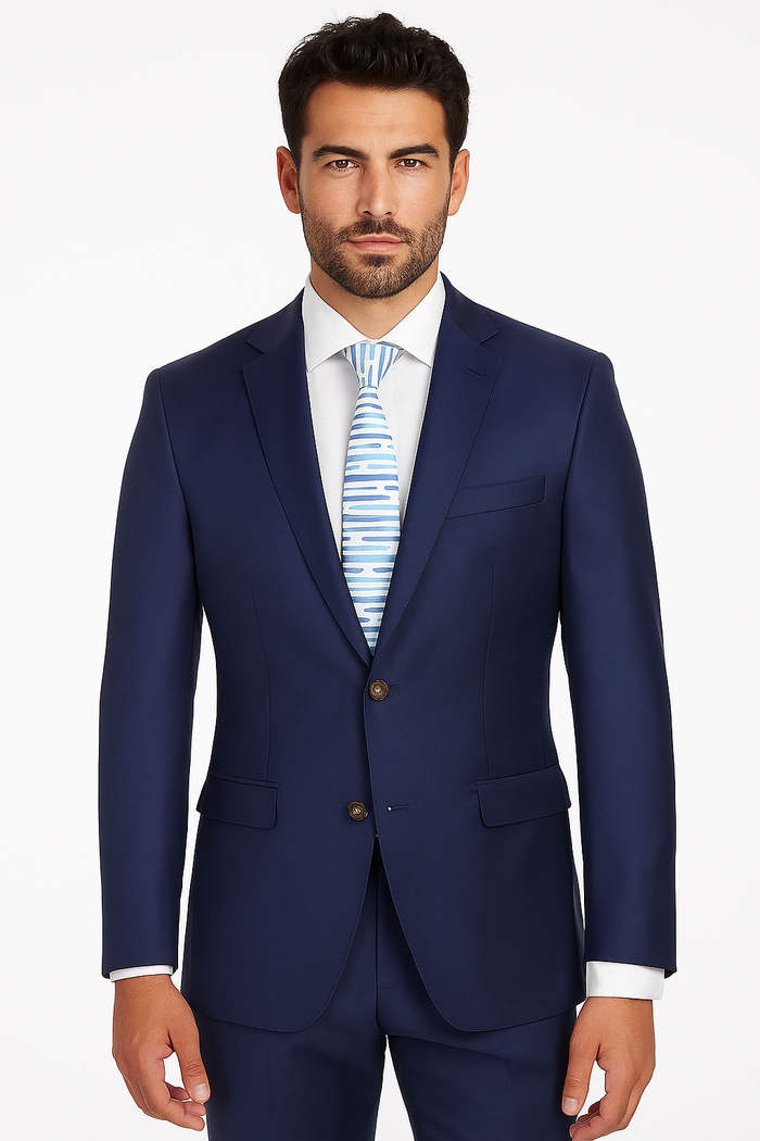 Half Canvas Wool Dress Suit Modern Fit 2 Piece in Blue