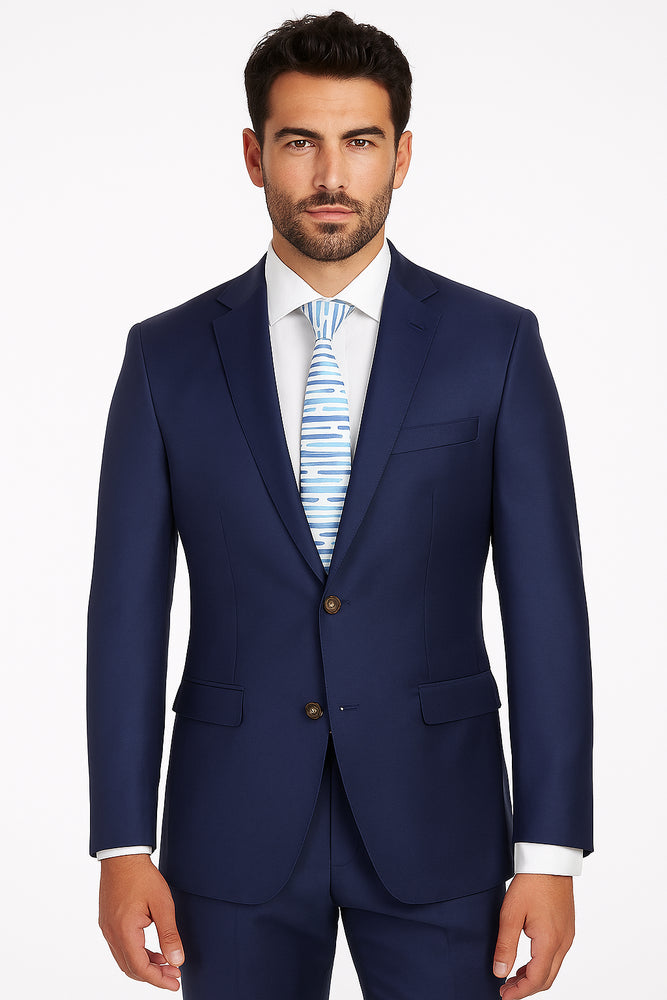 Half Canvas Wool Dress Suit Modern Fit 2 Piece in Blue