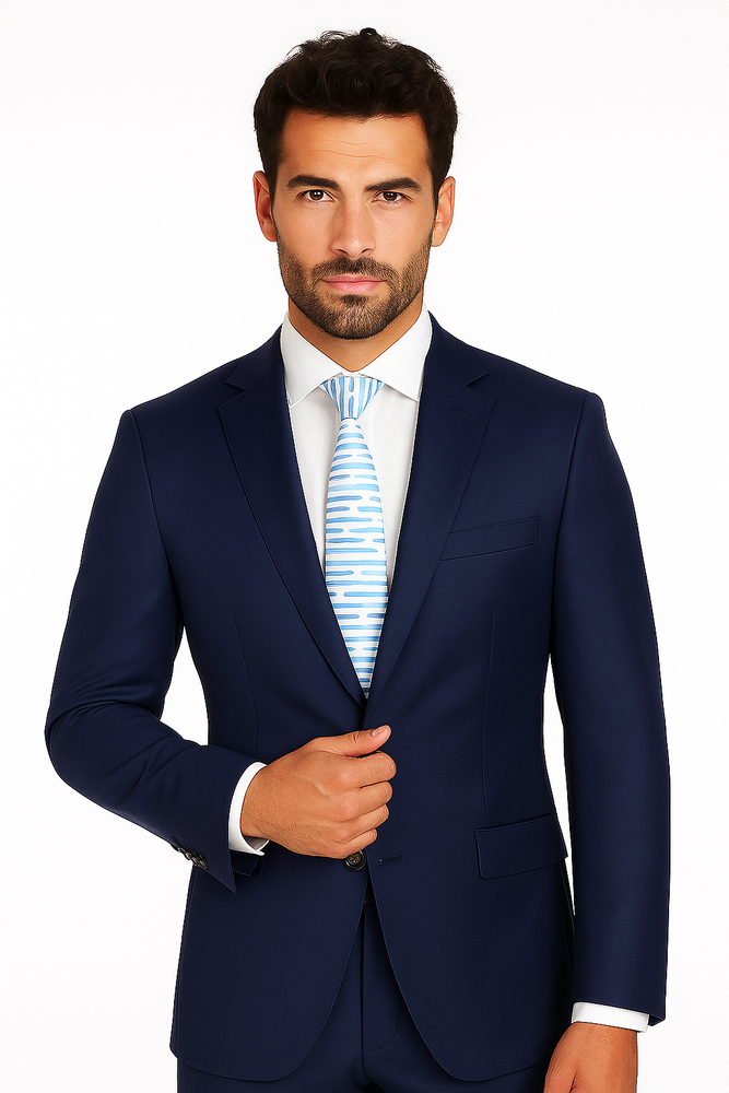 Half Canvas Wool Dress Suit Modern Fit 2 Piece in Blue