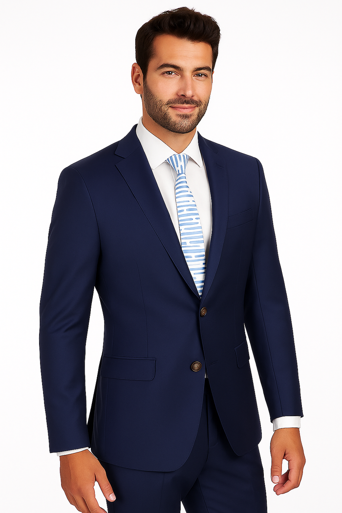 Half Canvas Wool Dress Suit Modern Fit 2 Piece in Blue