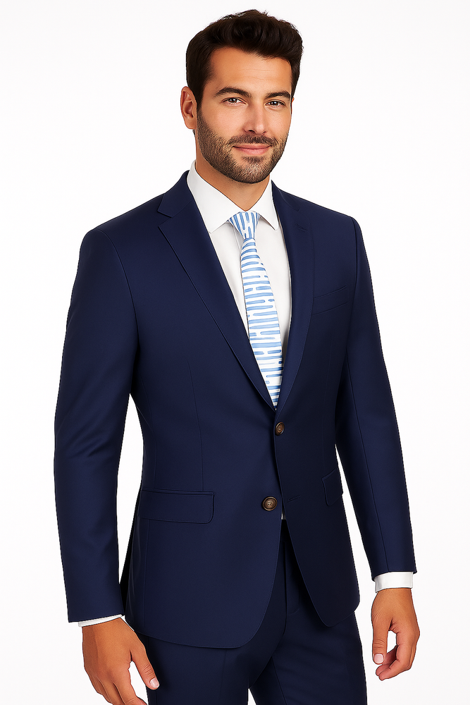 Half Canvas Wool Dress Suit Modern Fit 2 Piece in Blue