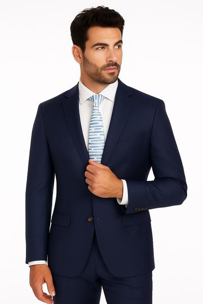 Half Canvas Wool Dress Suit Modern Fit 2 Piece in Blue