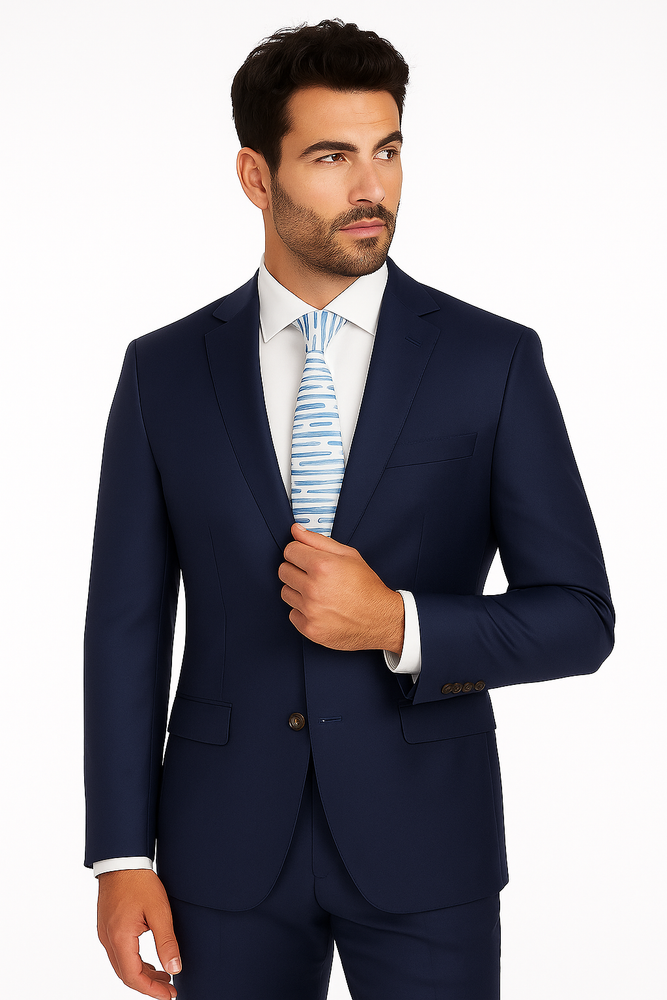 Half Canvas Wool Dress Suit Modern Fit 2 Piece in Blue