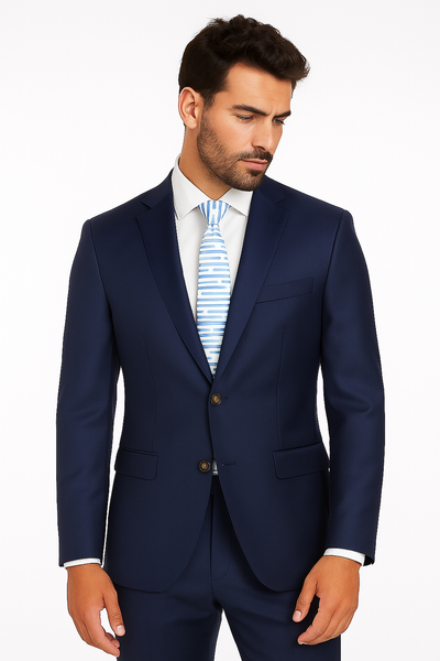 Half Canvas Wool Dress Suit Modern Fit 2 Piece in Blue