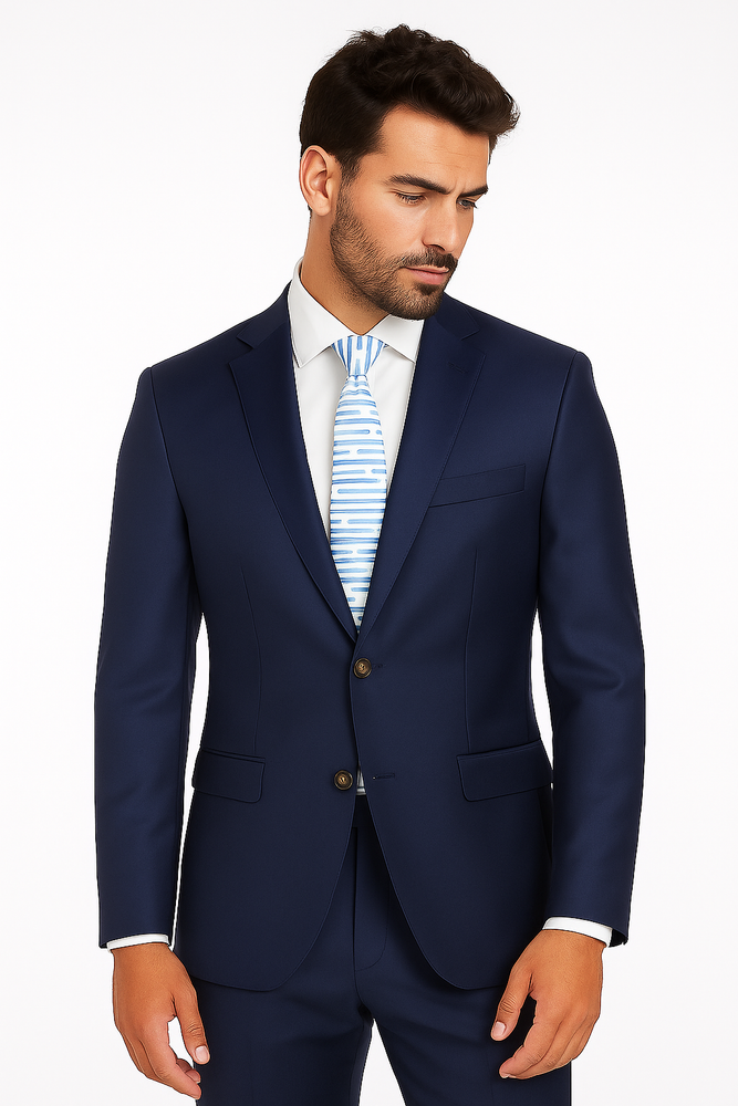 Half Canvas Wool Dress Suit Modern Fit 2 Piece in Blue