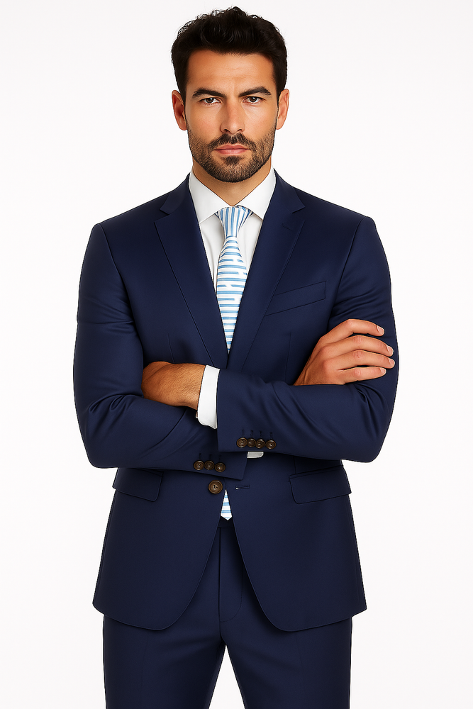 Half Canvas Wool Dress Suit Modern Fit 2 Piece in Blue