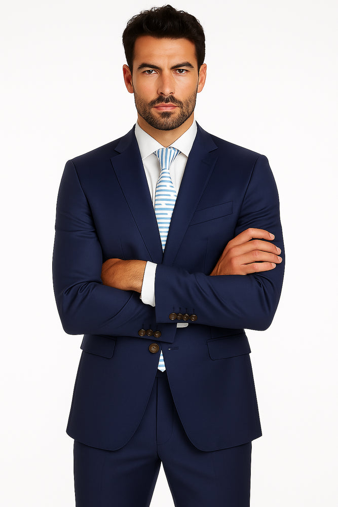 Half Canvas Wool Dress Suit Modern Fit 2 Piece in Blue