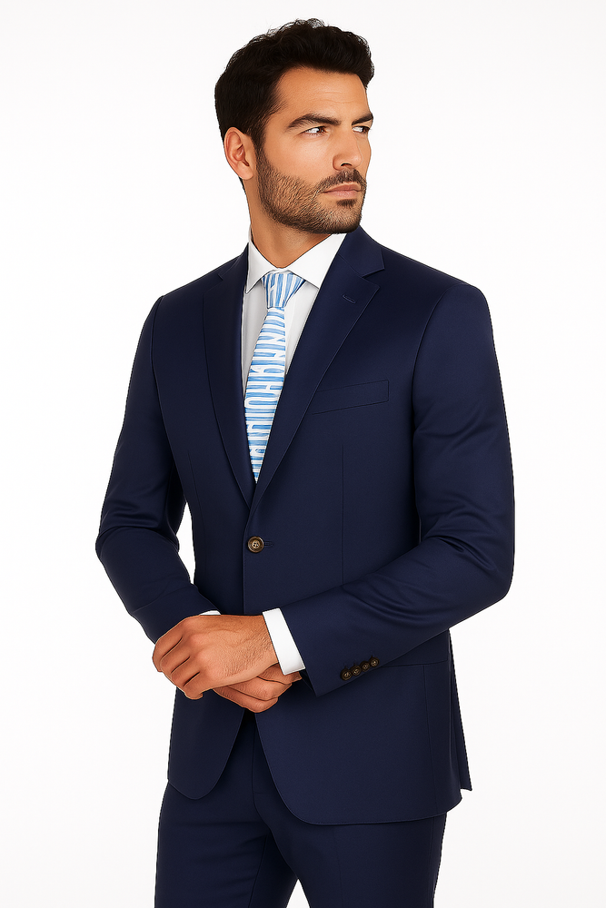 Half Canvas Wool Dress Suit Modern Fit 2 Piece in Blue