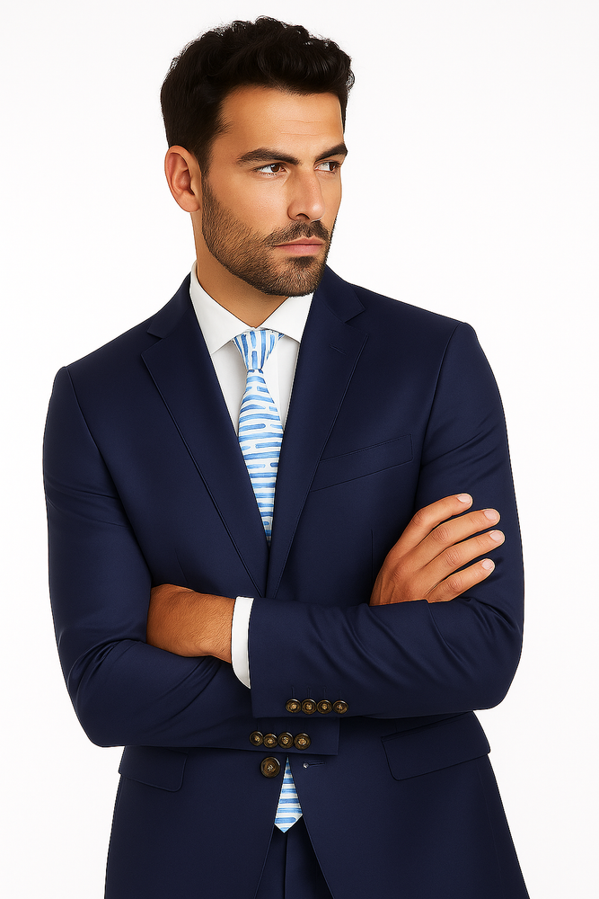 Half Canvas Wool Dress Suit Modern Fit 2 Piece in Blue