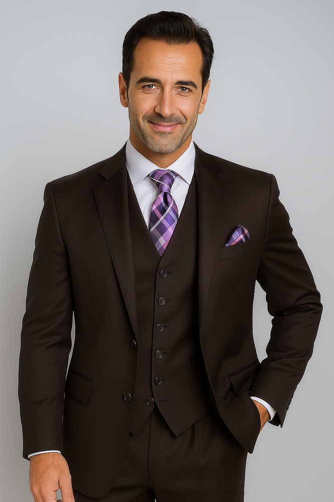 Notch Lapel Solid Very Dark Purple With Very Dark Purple Hand-Pick Stitching Super 150'S Wool Vested three piece suit