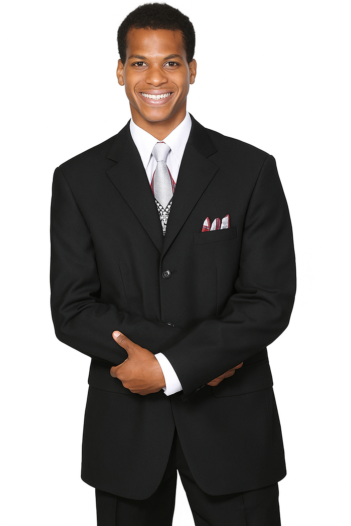 Mens Classic 3 Button Wool Feel Suit in Black