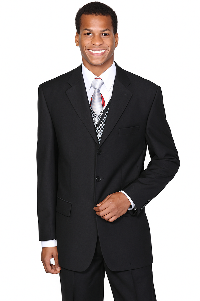 Mens Classic 3 Button Wool Feel Suit in Black