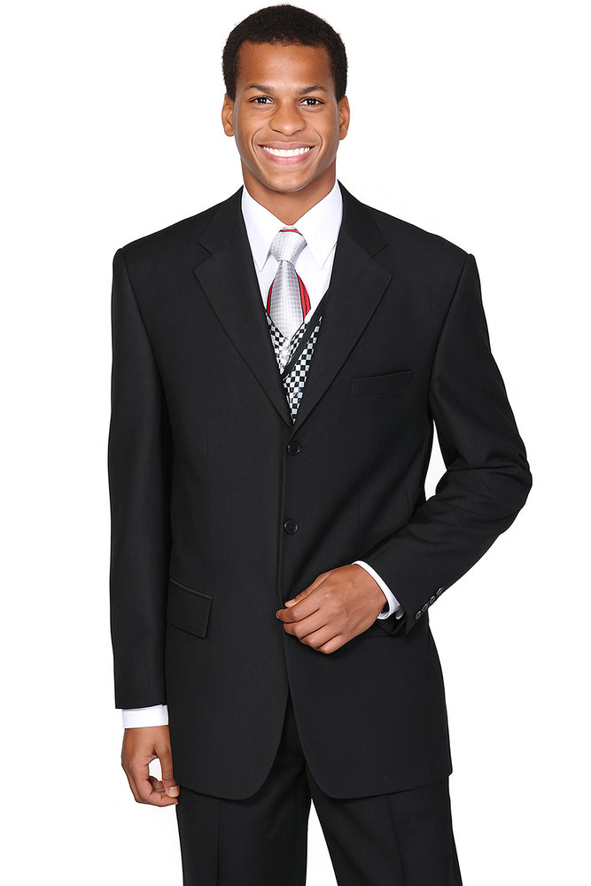 Mens Classic 3 Button Wool Feel Suit in Black