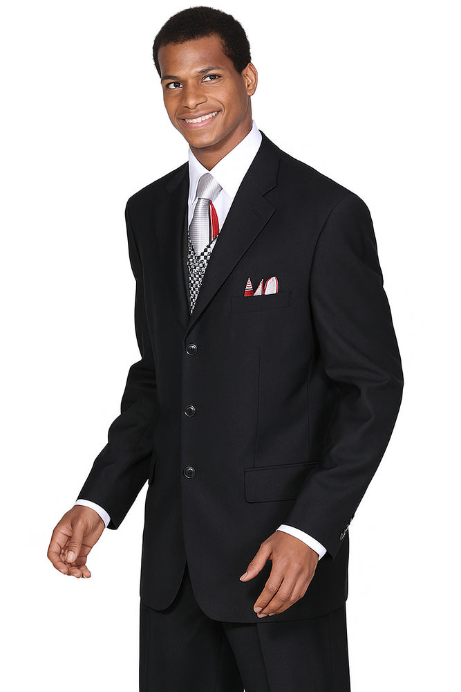 Mens Classic 3 Button Wool Feel Suit in Black