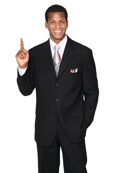 Mens Classic 3 Button Wool Feel Suit in Black