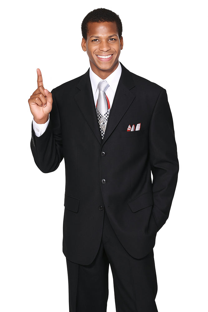 Mens Classic 3 Button Wool Feel Suit in Black