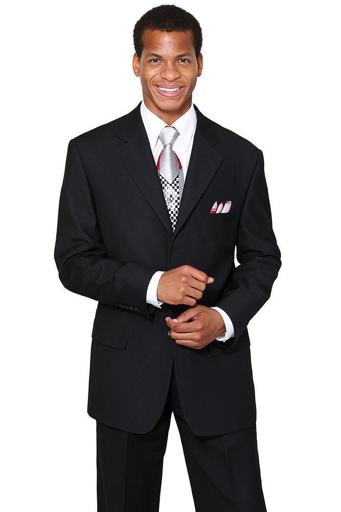Mens Classic 3 Button Wool Feel Suit in Black