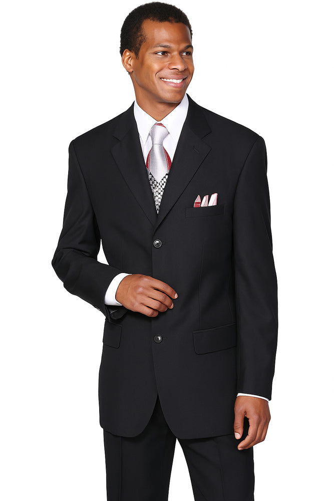 Mens Classic 3 Button Wool Feel Suit in Black
