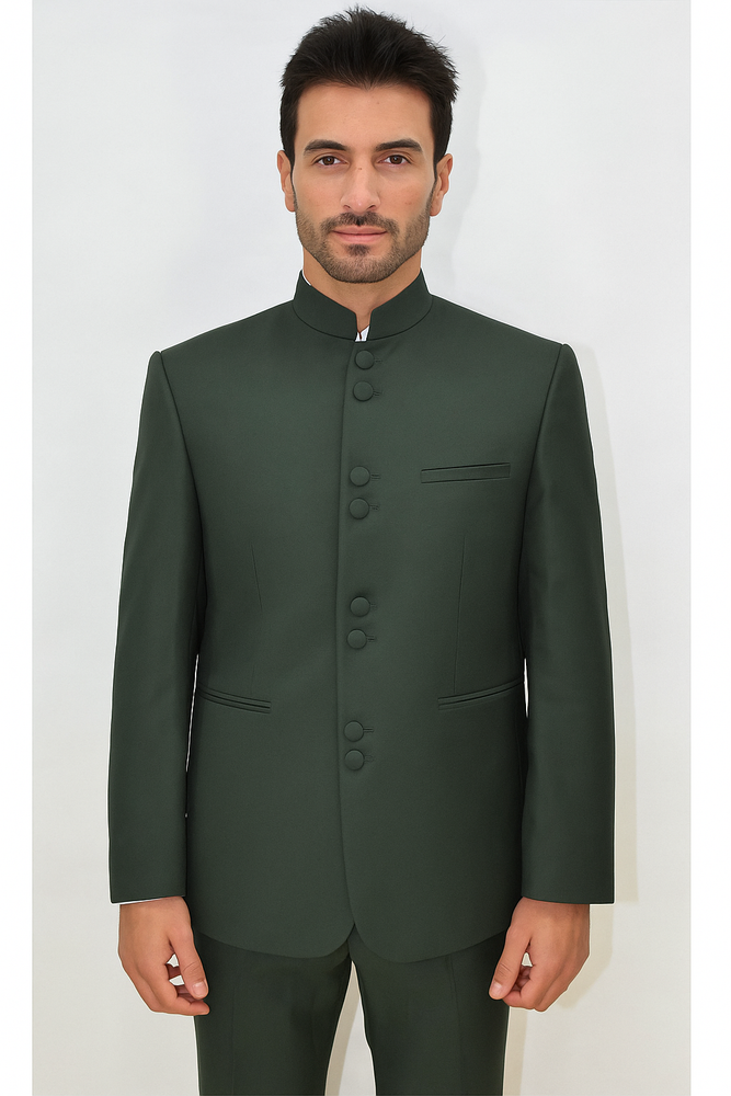 Marriage Groom Wedding Indian Nehru Suit Jacket Mens Blazer Olive (Jacket + Pants) $99