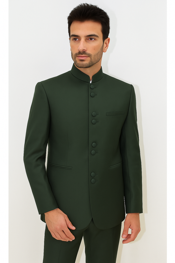 Marriage Groom Wedding Indian Nehru Suit Jacket Mens Blazer Olive (Jacket + Pants) $99