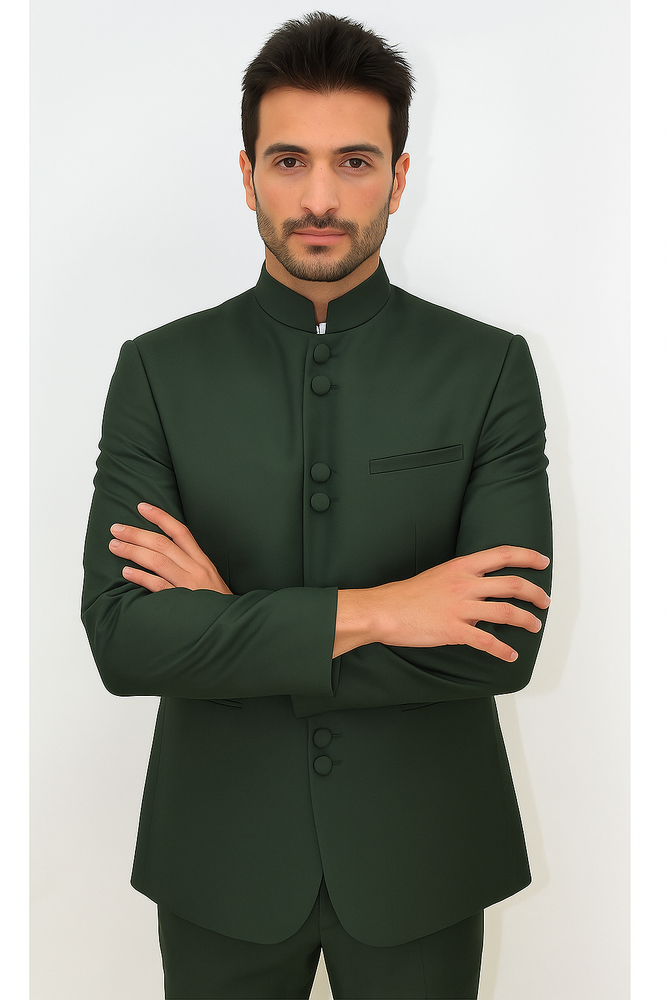 Marriage Groom Wedding Indian Nehru Suit Jacket Mens Blazer Olive (Jacket + Pants) $99