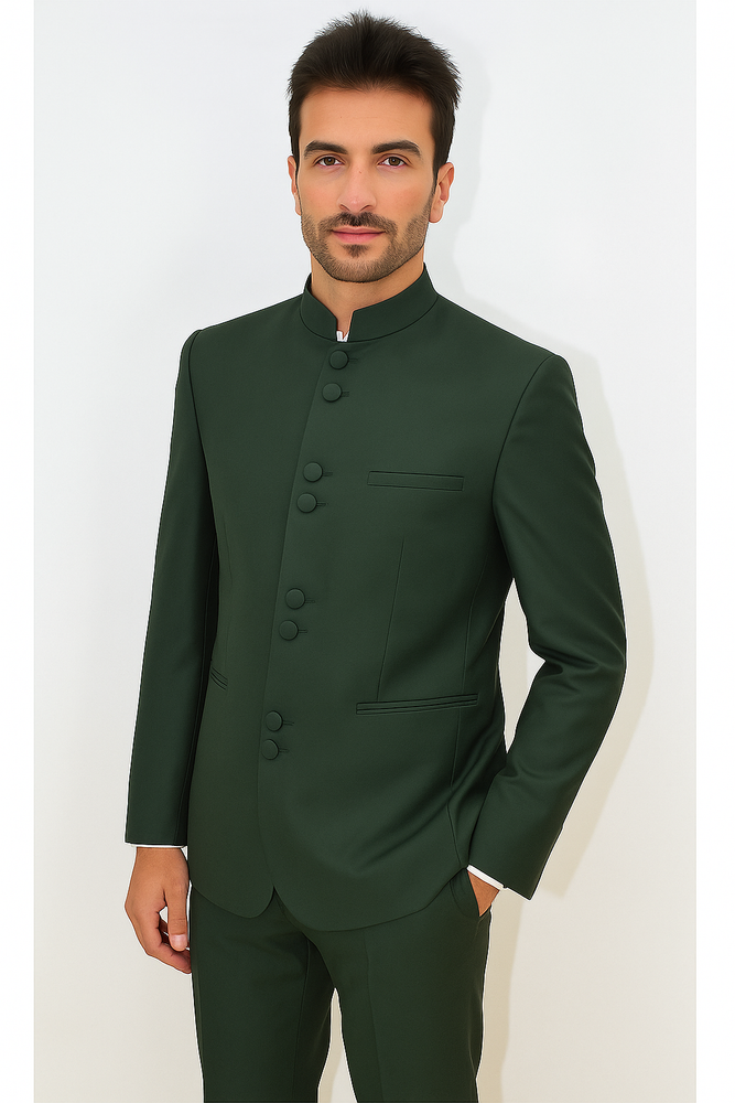 Marriage Groom Wedding Indian Nehru Suit Jacket Mens Blazer Olive (Jacket + Pants) $99