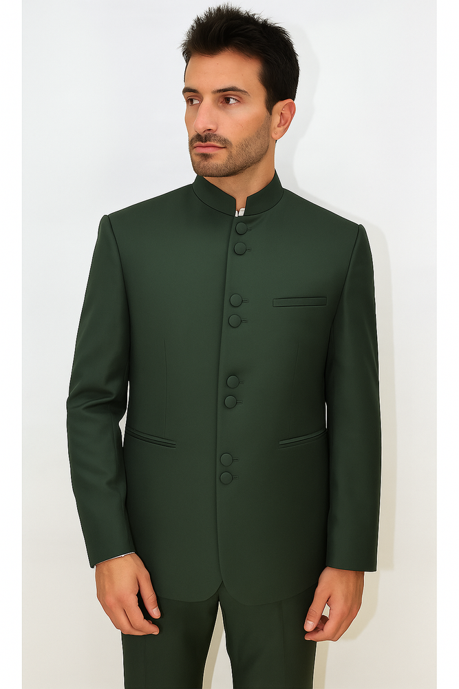 Marriage Groom Wedding Indian Nehru Suit Jacket Mens Blazer Olive (Jacket + Pants) $99