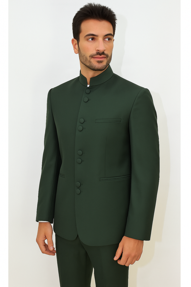 Marriage Groom Wedding Indian Nehru Suit Jacket Mens Blazer Olive (Jacket + Pants) $99
