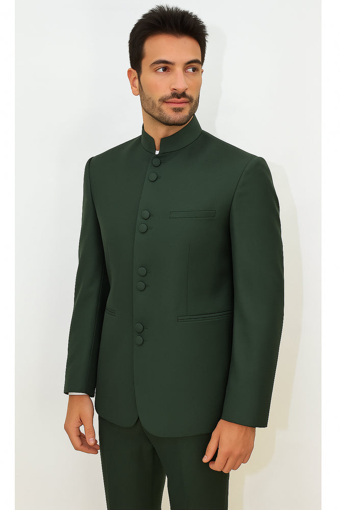 Marriage Groom Wedding Indian Nehru Suit Jacket Mens Blazer Olive (Jacket + Pants) $99
