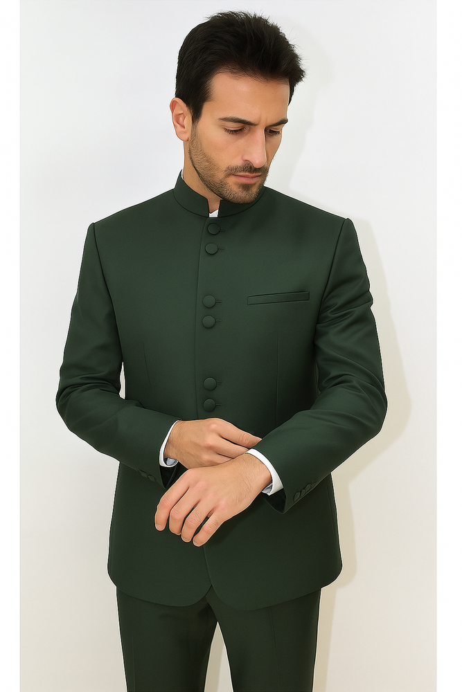 Marriage Groom Wedding Indian Nehru Suit Jacket Mens Blazer Olive (Jacket + Pants) $99
