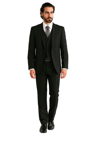 Luxurious Top Quality Side Vented 2 Button Solid Vested Suits 100% Wool Men's Suits Com