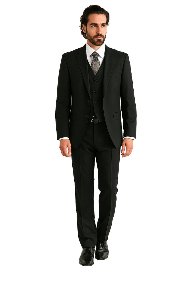 Luxurious Top Quality Side Vented 2 Button Solid Vested Suits 100% Wool Men's Suits Com