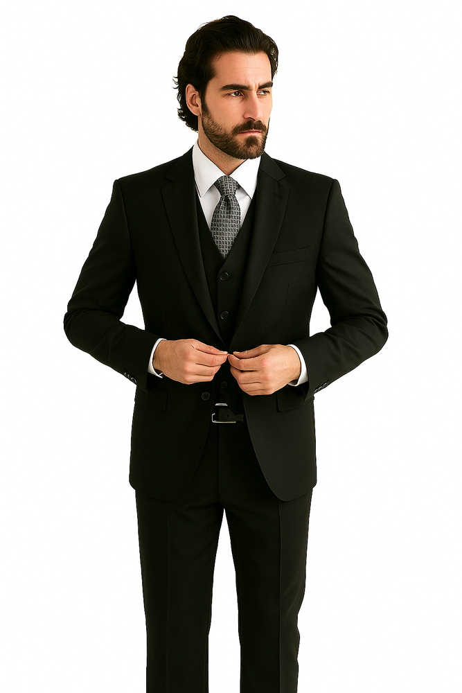 Luxurious Top Quality Side Vented 2 Button Solid Vested Suits 100% Wool Men's Suits Com