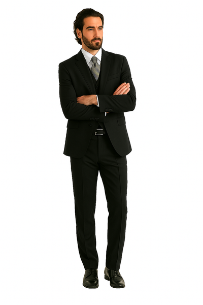 Luxurious Top Quality Side Vented 2 Button Solid Vested Suits 100% Wool Men's Suits Com