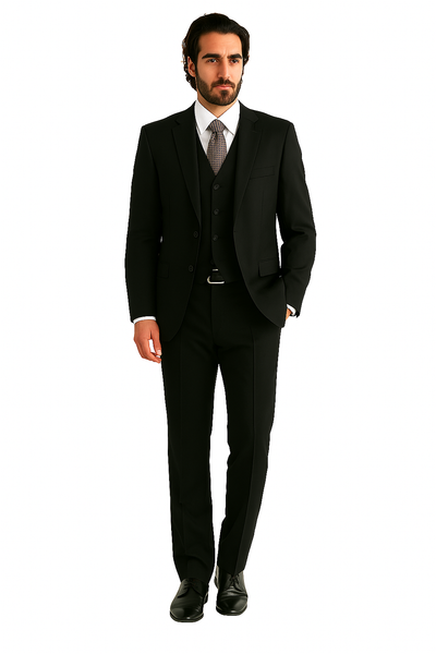 Luxurious Top Quality Side Vented 2 Button Solid Vested Suits 100% Wool Men's Suits Com