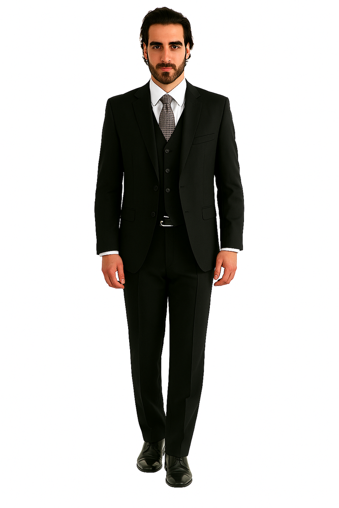 Luxurious Top Quality Side Vented 2 Button Solid Vested Suits 100% Wool Men's Suits Com