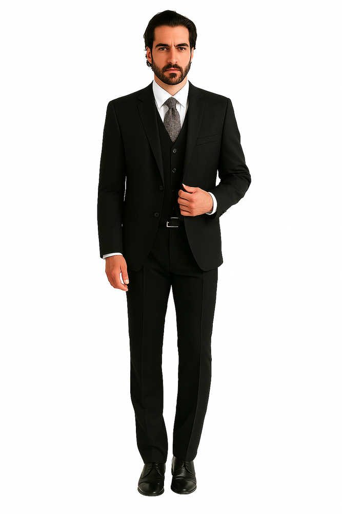 Luxurious Top Quality Side Vented 2 Button Solid Vested Suits 100% Wool Men's Suits Com