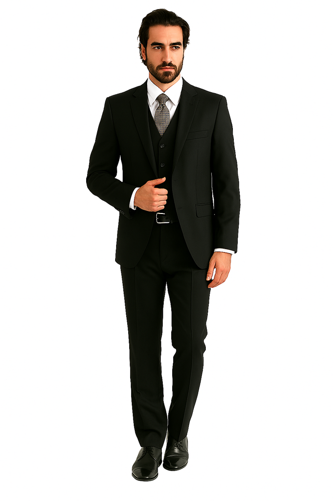 Luxurious Top Quality Side Vented 2 Button Solid Vested Suits 100% Wool Men's Suits Com