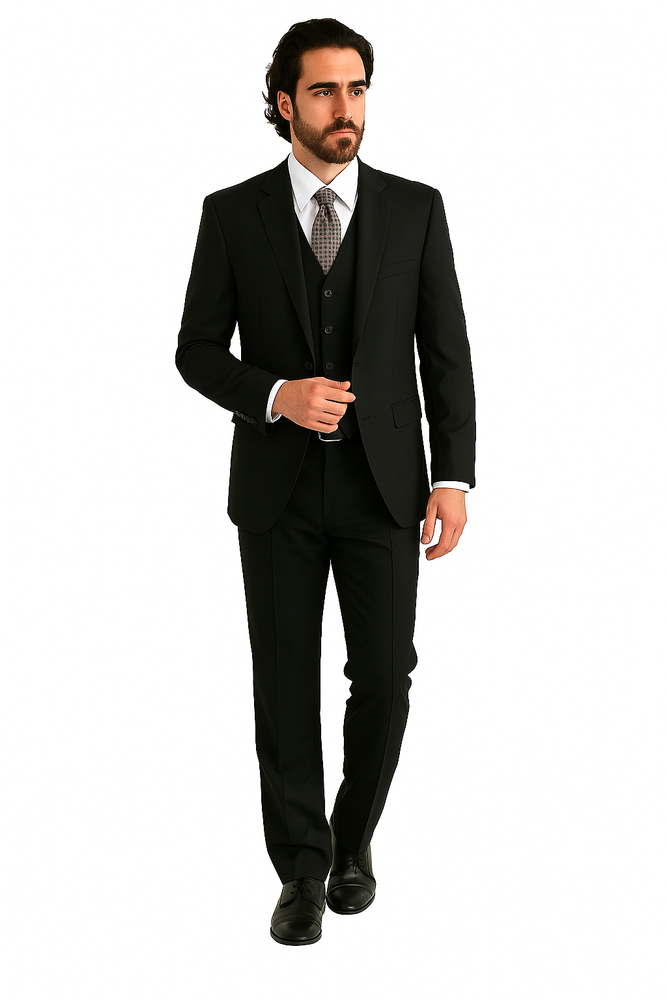 Luxurious Top Quality Side Vented 2 Button Solid Vested Suits 100% Wool Men's Suits Com