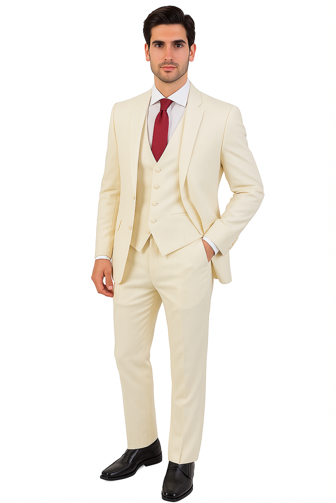 Ivory ~ Cream ~ Off White 3 Piece Shawl Lapel Tuxedo Suit Vested Men's Suit 100% wool Super 150's