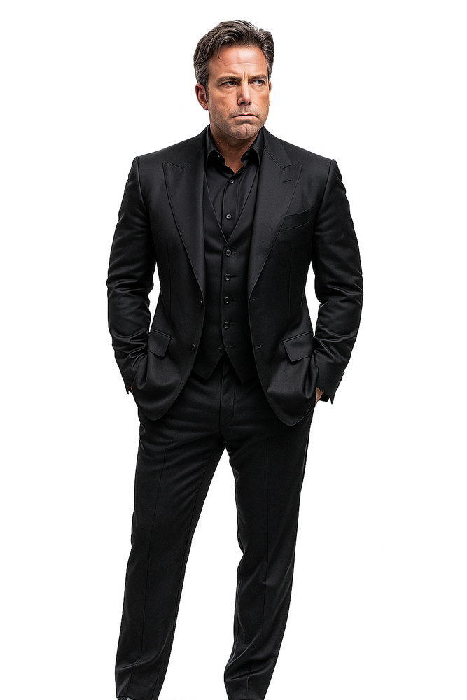 Batman V Superman Bruce Wayne Men's Black Peak Lapel Vested Wool Blend Suit