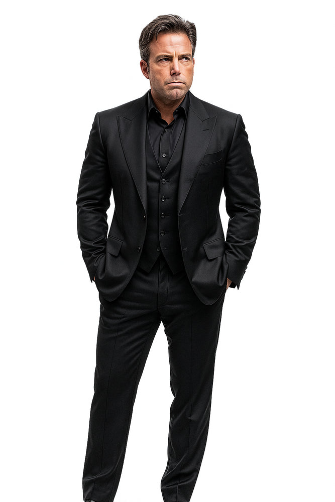 Batman V Superman Bruce Wayne Men's Black Peak Lapel Vested Wool Blend Suit