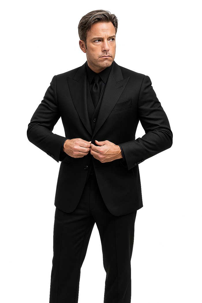 Batman V Superman Bruce Wayne Men's Black Peak Lapel Vested Wool Blend Suit